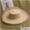 Искусство и ремесла Широкие шляпы летняя ручная ручная работа натуральная Рафия Женщины с плоской топ -шляпами пляжная леди праздник Панама Солнце Защита Глаба DH4WZ