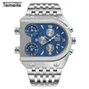 Temeite Top Brand Men's Big Dial 3 Time Zone Business Square Quartz Watches Män Militär vattentät armbandsur Relogio MASCUL1903