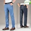 Calça Masculina 100% Lyocell Jeans Masculino 2022 Verão Fino Negócios Casual Azul Claro Elástico Força Moda Calça Jeans Calça Masculina Marca L230727