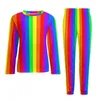 Heren Nachtkleding Regenboog Gestreepte Pyjama Mannelijke Verticale Lijnen Kawaii Thuis Pak Lente Lange Mouw 2 Stuks Bedrukte Pyjama Sets Grote Maat 6XL