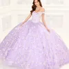 Lavanda fuera del hombro vestido de fiesta Vestidos de quinceañera apliques encaje cristal Cenicienta 16 Vestidos De princesa Vestidos De 15 Anos