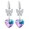 Dangle Earrings ZOSHI Luxury Crystal Butterfly Wedding Jewelry Love Heart Pendant Silver Plated Long For Women Gift