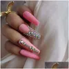 False Nails 24Pcs Design Luxury Jewelry Long Ballet Coffin Fake Crystal Diamond High-End Light Orange Drop Delivery Health Beauty Na Dhvny