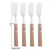 Dinnerware Sets Drmfiy Natural Wood Handle Silver Forks Cutlery Set 4/6/10Pcs Stainless Steel Dinner Fork Home Kitchen Silverware