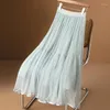 Skirts Fashion Pleated Long Skirt Casual Loose Organza Chiffon A-LINE All-Match Women Spring Summer 2023 Black Green