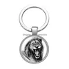 Keychains Lanyards Animals Lion Tiger Leopard Face Beast Glass Cabochon Keychain Bag bil Key Rings Holder Sier Plated Chains Men Wom Dhxojj
