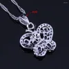 Necklace Earrings Set Majestic Butterfly Purple Cubic Zirconia White CZ Silver Plated Pendant Chain Ring V1000