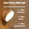 Luzes noturnas 360° PIR Sensor de movimento Luz redonda com economia de energia quarto USB lâmpada recarregável armário cabeceira escadas indução inteligente