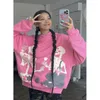 Sudaderas con capucha para hombre Sudaderas Moda Rosa Bordado Rosa Cráneo Sudadera con capucha de gran tamaño Mujeres K Y2K Street Harajuku Sudadera suelta de manga larga 230727