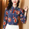 2023 Kwiatowce Bluzki projektant satynowy bluzki Kobiety Lapel Lact Lapel Formal Button Up koszula Elegancka i młodzieżowa biura beżowa 244s