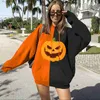 Женские толстовка толстовок Y2K 2023 дебютирует Spooky Pumpkin Head Print Черный большой толстовок подростка Хэллоуин.