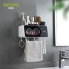 Toothbrush Holders ECOCO Wall Mount Automatic Toothpaste Dispenser Bathroom Accessories Set Toothpaste Squeezer Dispenser Toothbrush Holder Tool 230727