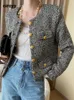 Kadın Ceketler Circyy Tweed Blazer Kadınlar Katlar Sonbahar Tek Kelime Breasted Uzun Kollu Oneck Mahsul Blazers Vintage Offi