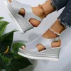 Sandals Cut Out Glitter Color Golden Silver Women Casual Wedges Sandals One Line Buckle Peep Toe Women Summer Beach Sandals 230726