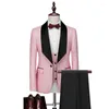 Men's Suits Custom Made Men Lilac Pattern And Black Groom Tuxedos Shawl Lapel Groomsmen Wedding Man ( Jacket Pants Vest Tie ) D22