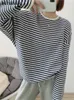 Womens hoodies tröjor BGTEEVER Autumn Casual Striped Pullover Kvinnor Sticked Cotton Female Longsleved Loose Tops Tee Shirt Femme 230727