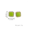 Oorknopjes Mode Groen Emaille Olie Vierkante Geometrie Voor Vrouwen 2023 Collectie Crystal Party Temperament Sieraden