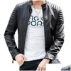 Giacca da uomo in pelle sintetica all'ingrosso- Giacca da moto Uomo Casual da uomo Collare alla coreana Moda Bomber Jaqueta De Couro Mascino Capispalla Drop Dhfqg