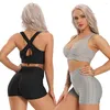 Aktiva uppsättningar Yoga Set Fitness Women 2st Suits Workout Sleeveless Tracksuit Gym Sports Bra Crop Top High midje Shorts Training Sportswear