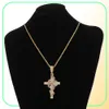 Iced kleurrijk met cross hanger tennisketen ketting goudkleur kubieke zirkonia mannen hip hopjewelry7360050