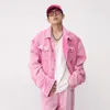 Mens Tracksuits IEFB Trendy Korean Male Pink Color Set Solid Lapel Denim Jacket Coat Wide Leg Straight Jeans Casual Two Piece 9A8557 230727