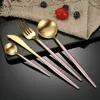 Dinnerware Sets Gold Set 18/10 Stainless Steel Cutlery Tableware Dinner Knife Fork Spoon Flatware Dishwasher Safe 4pcs