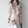 Damesblouses Shirts Damestops en grote maten zomertop Lange mouw V-hals Bloemenprint Vintage blousekleding 230726