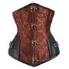 Vrouwen Gothic Steampunk Bruin Zwart 12 stks Staal Uitgebeende Brocade Jacquard Underbust Korsetten met PU Leer Patchwork Sexy Taille Cinch285n