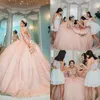 Szampan Rose Gold Quinceanera Sukienki 2021 Bringly Lace Beaded Ceivins koronkowe gorset