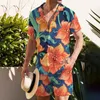 Herrspår Hawaiiansk skjorta och shorts 3D blommortryck Casual Tshirt Set Man Resort Style Beachwear Two Piece Suit Harajuku kläder 230727