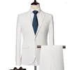 Ternos masculinos 2023 Blazer de alta qualidade (calças ocidentais) Conjunto de duas peças para festa de casamento britânica elegante elegante para noivo