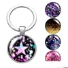 Keychains Lanyards Beauty Shinning Style Star Dots Bubble Glass Cabochon Keychain Bag Car Key Rings Holder Sier Plated Chains Men Wo Dholl