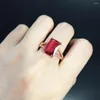 Cluster Rings Fashion Square Red Crystal Ruby Gemstones Diamonds For Women Rose Gold Color Jewelry Bijoux Bague Party Gifts Tillbehör