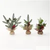 Decoraciones navideñas Mini Tree Table 8 Pequeños árboles artificiales con bayas rojas Pine Cone Greenery Centro de mesa para el hogar Offic Dho7X