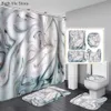 Duschgardiner marmor duschgardin sätter moderna vita guldbadgardiner 3D lyxtoalett täcker polyester tyg badrumstillbehör set 230727