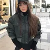 Kurtki damskie Stylowe Lady Autumn Winter Merodi Green Short Jacket Fashion Bomber Bomber Long Rleeve Fatar Owewear Płaszcz damski 230726