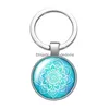 Keychains Lanyards Water Blue Patterns Flower Pattern New Glass Cabochon Keychain Bag Car Key Rings Holder Sier Plated Chains Men Wo Dhwwf