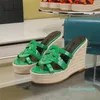 짠 Espadrille Sandals Mulles 슬리퍼 웨지 플랫폼 펌프 발 뒤꿈치 여성의 고급 디자이너 가죽 단독 패션 이브닝 파티 신발 공장 신발