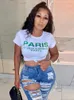 Women's T-Shirt Sifreyr Y2K White Crop T Shirt Women Letter Print O-Neck Short Sleeve Casual Crop Tops Fashion Cute Streetwear Summer Slim Tees 230727