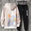 남자 트랙 슈트 스프링과 가을 청소년 스타일 ptinted hoodiespants 2pc mens 세트 캐주얼 남자 후드 셔츠 트러스트 2 피스 스포츠 정장 230727