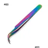 Outros itens de saúde e beleza Pinça de extensão de cílios de cor arco-íris Modelador antiestático Aço inoxidável Ponta curvada Clipes de precisão Dhv0J