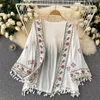 Kvinnors blusar Skjortor Summer Women's Shirt Bohemian Holiday Style broderad Tassel Chiffon Cardigan midja Kvinnliga Slim Short Tops E015 230727