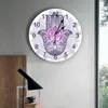 Wanduhren Lila Hand Blumen Augen Muster Runde Uhr Hängen Stille Zeit Home Interior Schlafzimmer Wohnzimmer Büro Dekor