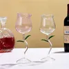 Flacons de hanche Verres à vin rouge en forme de rose Style de fleur Verre soufflé à la main Bord fin Gobelet à longue tige Coupe à cocktail Drinkware Accessoires pour la maison