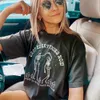 女性のTシャツドロップ今、おかしな頭蓋骨ダンシンググラフィックティーセモングスリーブダークグレーコットントップストリートファッションY2K Tシャツ230727