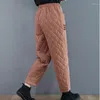 Calças Femininas Thicken Add Cotton Lattice Trousers Feminino Outono Inverno Solto Cintura Alta Vestuário Externo Harém Senhoras