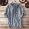 Heren Casual Shirts Zomer Linnen T-shirt Kleding Met Kap Ademen Dunne Tops Mannen Kleding Korte Mouw Mode Streetwear 230726