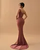 Elegant Dust Pink Evening Dresses One Shoulder Split Party Prom Dress Sweep Train Long Dress for red carpet special occasion