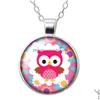 Pendentif Colliers Belle Hibou Amour Couple Espoir Animaux Collier Rond 25Mm Verre Cabochon Sier Couleur Bijoux Femmes Fête D'anniversaire Cadeau Dheih