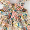 Girl's Dresses Summer Baby Dress Vintage Garden Flower Flying Sleeve with Straw Bag 230726